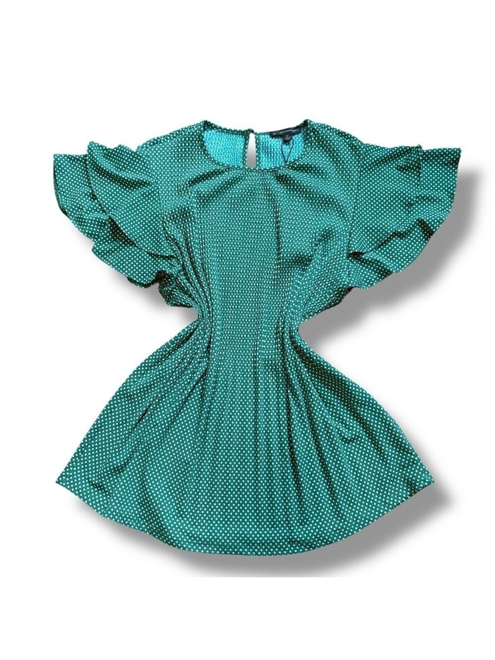 NWT Adrianna Papell Green & White Polka Dot Ruffle Pleated Top – Size Medium